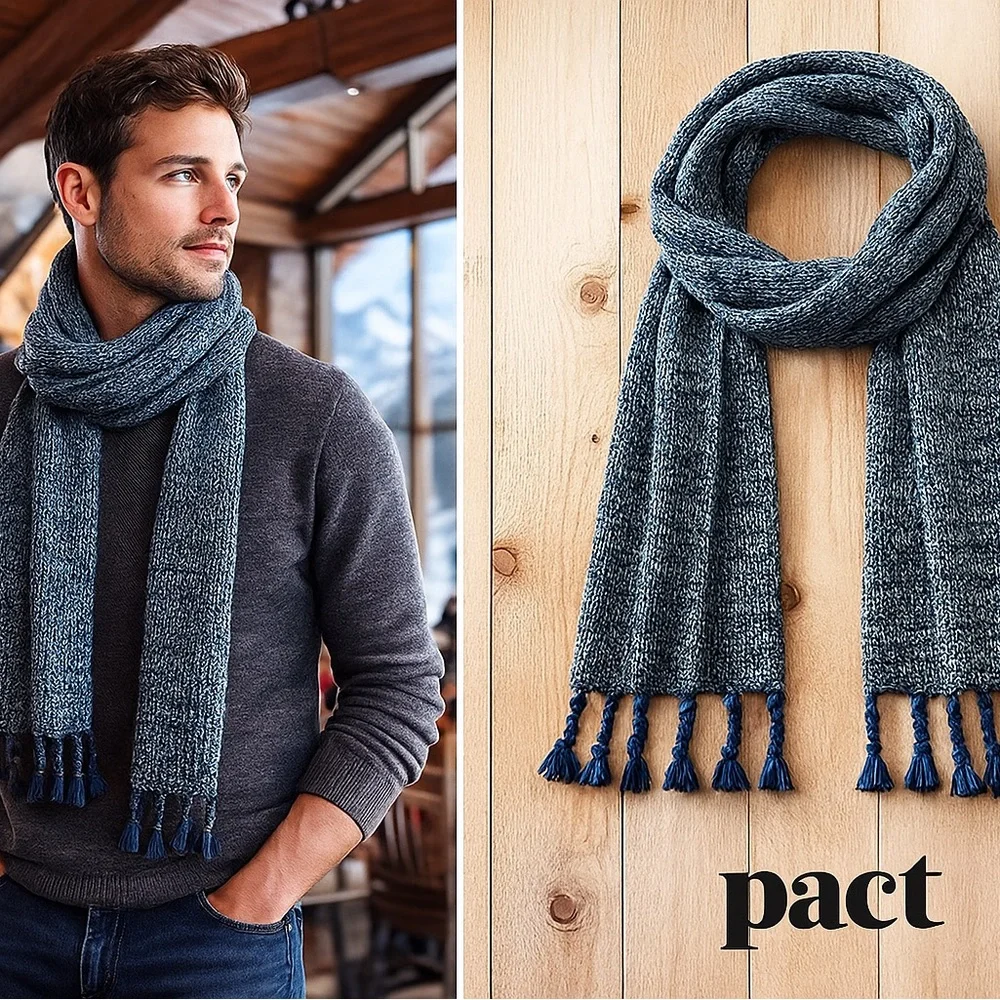 PACT, Knit Scarf Blue-Green w/Braided Tassels, Extra-Long, Excelt Cond, Size OS